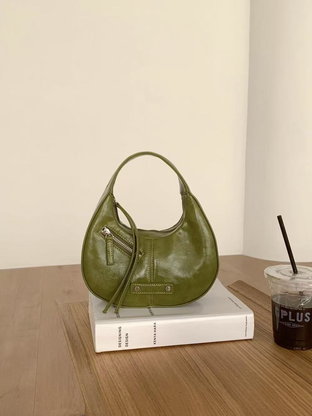 Store Faded Crescent Hobo Bag for Women - Trendy Half Moon Underarm Bag, 2026 Spring Collection - Faded