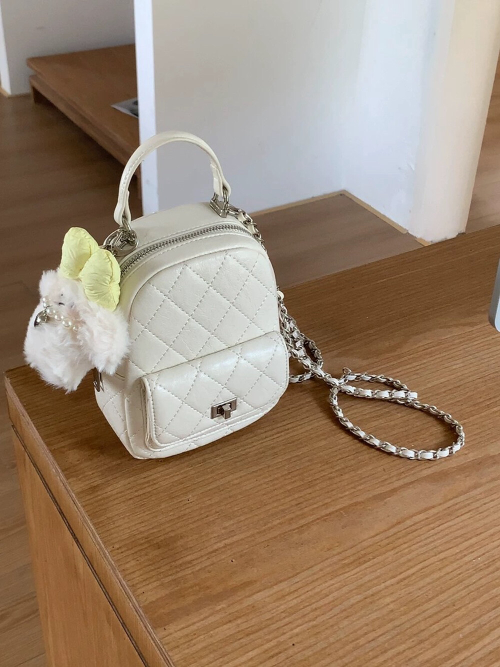 Store Faded Elegant Quilted Mini Backpack - Classic Chain Strap Shoulder Bag - Faded